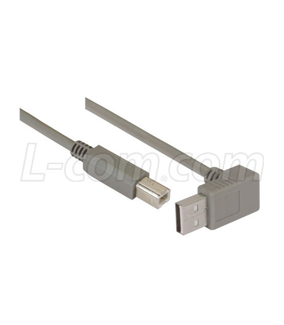 Right Angle USB cable, Up Angle A Male/ Straight B Male, 2.0m