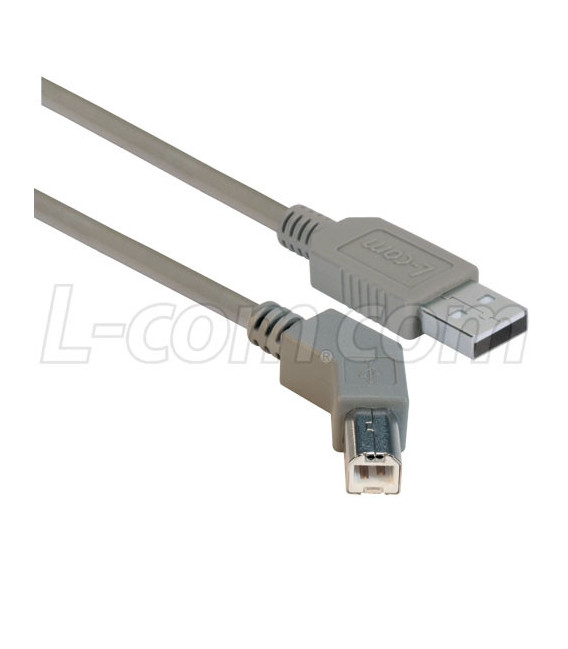 45 Degree USB Cable, Straight A Male / 45 Degree Left Angled B Male, 0.3 m
