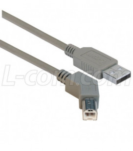 45 Degree USB Cable, Straight A Male / 45 Degree Left Angled B Male, 0.3 m