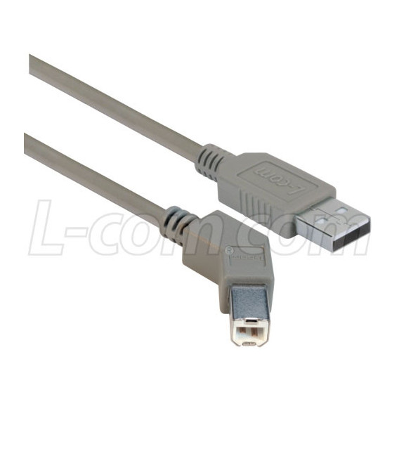45 Degree USB Cable, Straight A Male / 45 Degree Right Angled B Male, 5.0 m