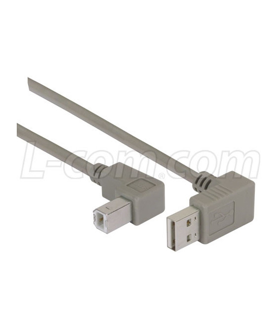 Right Angle USB Cable, Down Angle A Male/ Down Angle B Male, 0.3m