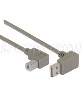 Right Angle USB Cable, Down Angle A Male/ Down Angle B Male, 0.3m