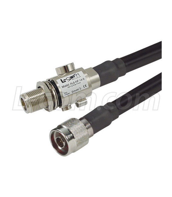 N-Male to N-Female Bulkhead 400-Series Cable Assembly w/ In-line Lightning Protector - 4 ft