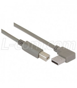 Right Angle USB Cable, Left Angle A Male/Straight B Male, 1.0m