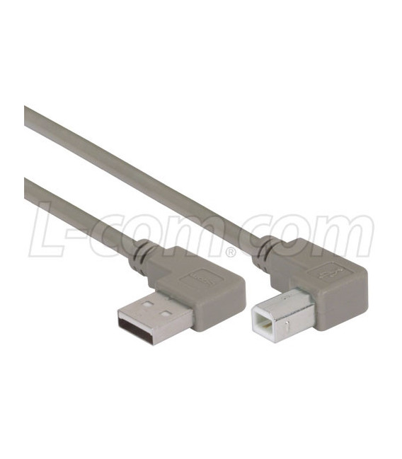 Right Angle USB Cable, Left Angle A Male/Left Angle B Male, 5.0m