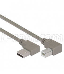 Right Angle USB Cable, Left Angle A Male/Left Angle B Male, 5.0m
