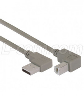 Right Angle USB Cable, Left Angle A Male/Down Angle B Male, 0.5m