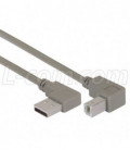 Right Angle USB Cable, Left Angle A Male/Down Angle B Male, 0.5m