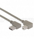 Right Angle USB Cable, Left Angle A Male/Right Angle B Male, 0.5m