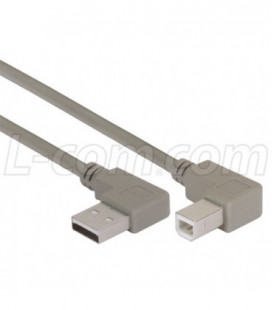 Right Angle USB Cable, Left Angle A Male/Right Angle B Male, 0.3m