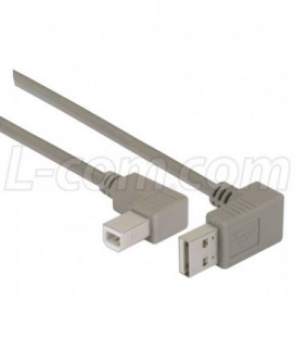 Right Angle USB Cable, Down Angle A Male/ Right Angle B Male, 0.5m