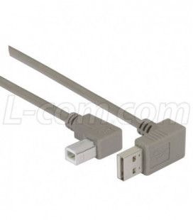 Right Angle USB Cable, Down Angle A Male/ Left Angle B Male, 3.0m