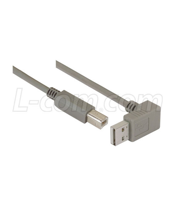 Right Angle USB Cable, Down Angle A Male/ Straight B Male, 0.5m