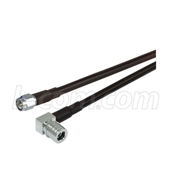 QMA Right Angle Plug to SMA Male, Pigtail 20 ft 195-Series