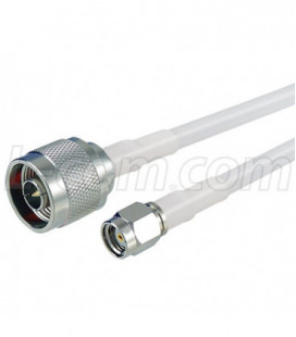 RP-SMA Plug to N-Male, White Pigtail 20 ft 195-Series