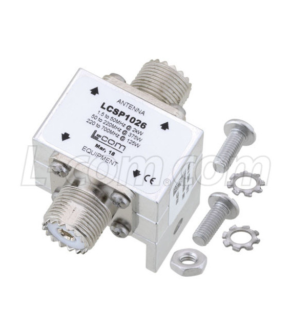 UHF F/F In/Out RF Surge Protector 1.5MHz - 700MHz DC Block 2kW 50kA Blocking Cap and Gas Tube