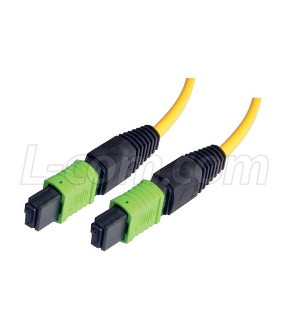 MPO w/o pins to MPO w/o pins, 12 Fiber Ribbon, 9/125 Singlemode, OFNR Jacket, Yellow, 10.0m