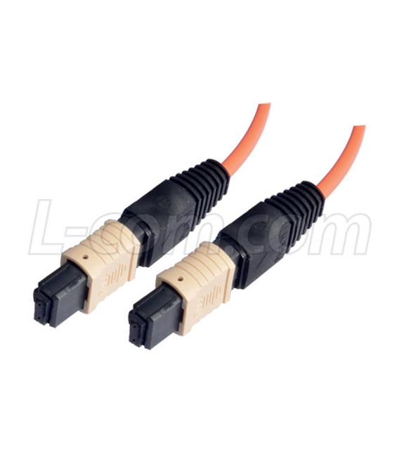 MPO w/o pins to MPO w/o pins, 6 Fiber Ribbon, OM2 50/125 Multimode, OFNR Jacket, Orange, 1.0m