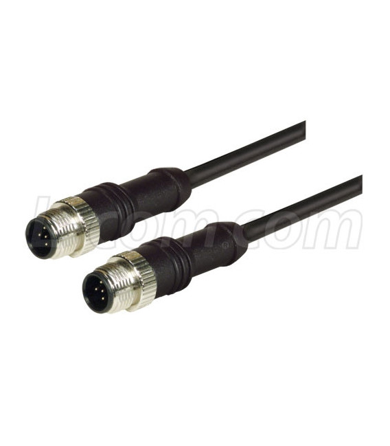 M12 5 Position A-Coded Male/Male Cable Assembly, 1.0m