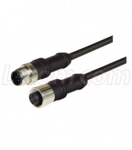 M12 4 Position D-Coded Male/Female Cable Assembly, 1.0m