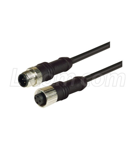 M12 4 Position D-Coded Male/Female Cable, 0.5m