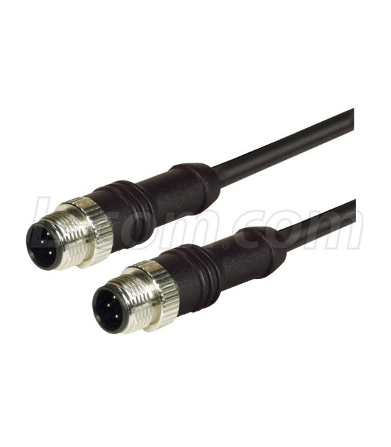 M12 4 Position D-Coded Male/Male Cable Assembly, 2.0m