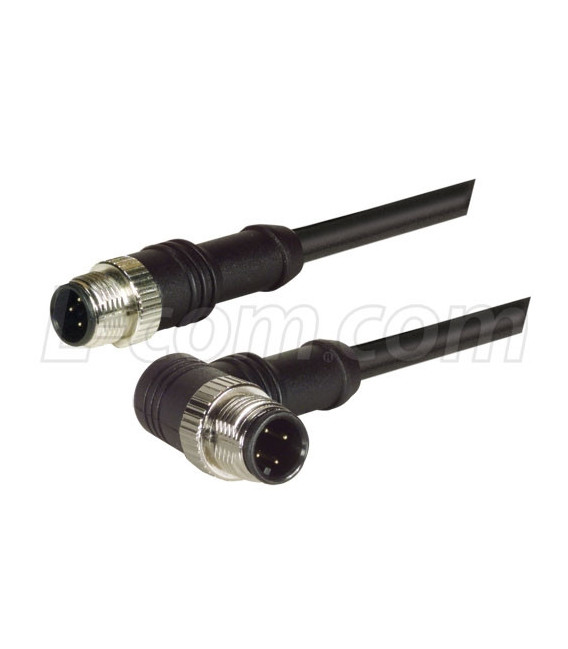 M12 4 Position D-Coded Male/Male Right Angle Cable, 3.0m