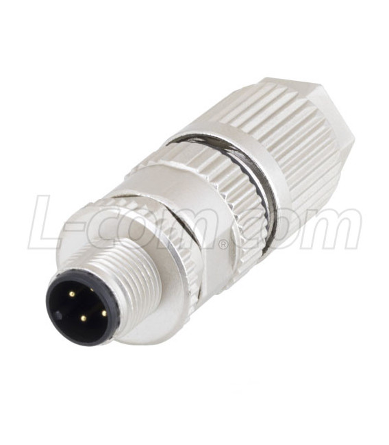 Shielded M12 4 Pin A-Code Male Field Termination Connector, 26-22AWG