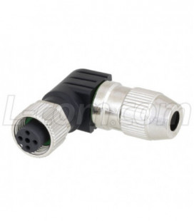 Right Angle M12 4 Pin A-Code Female Field Termination Connector, 23-20AWG