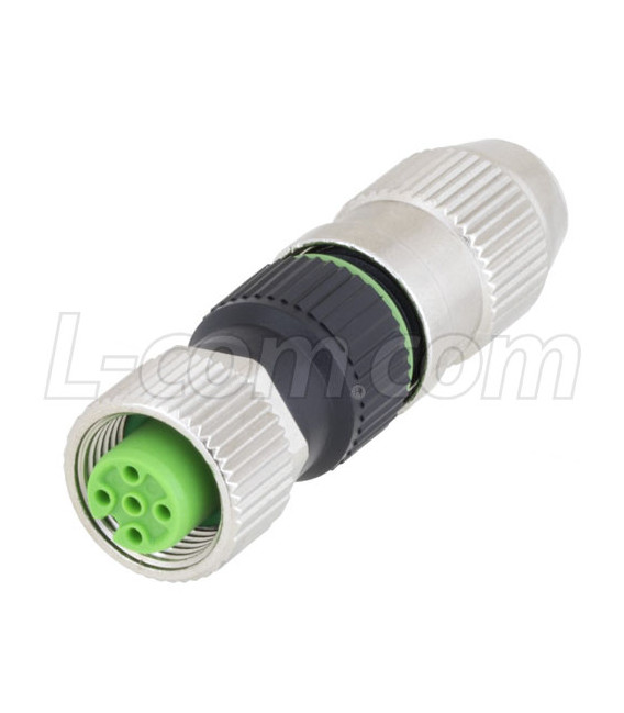 M12 4 Pin A-Code Female Field Termination Connector, 23-20AWG