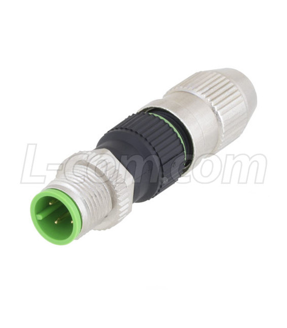 M12 4 Pin A-Code Male Field Termination Connector, 23-20AWG