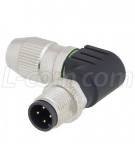 Right Angle M12 4 Pin A-Code Male Field Termination Connector, 23-20AWG