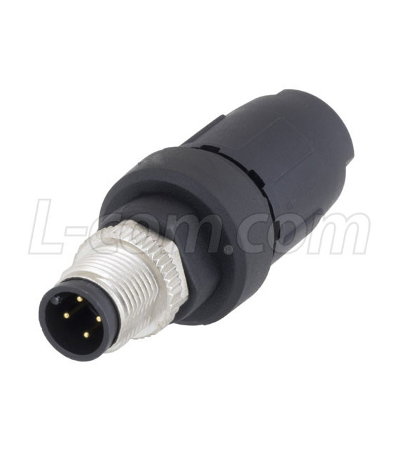 M12 4 Position A-Code Male Field Termination Connector, 20-17AWG