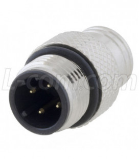 M12 4 Position D-code Mold Connector, Male, Shielded