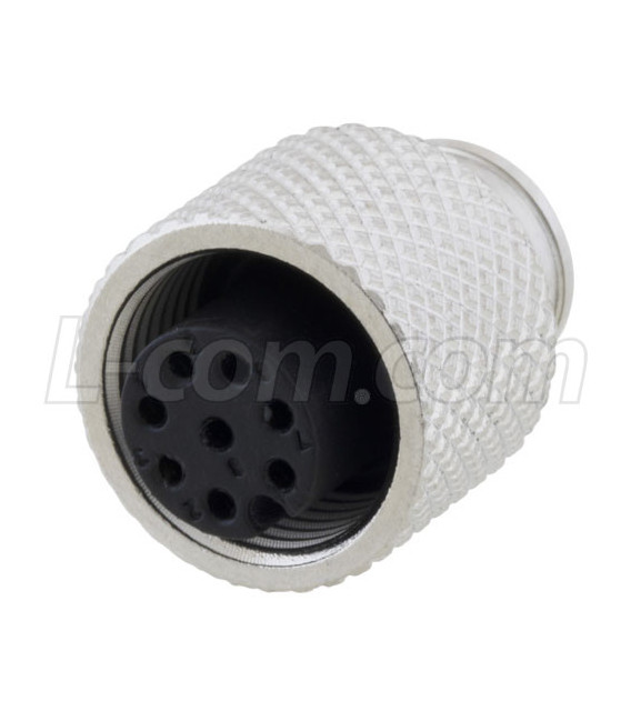 M12 8 Pole A-code Mold Connector, Female, Shielded
