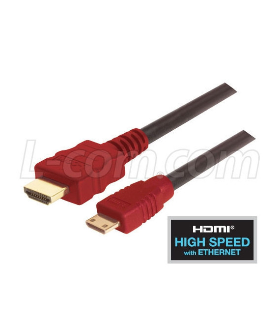 High Speed HDMI Cable w/Ethernet, HDMI Male/Mini HDMI Male 0.5M