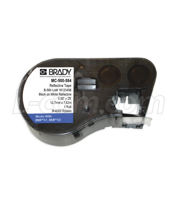 Brady Reflective Tape Labels 0.5"W x 25'L White/Black 1/Roll