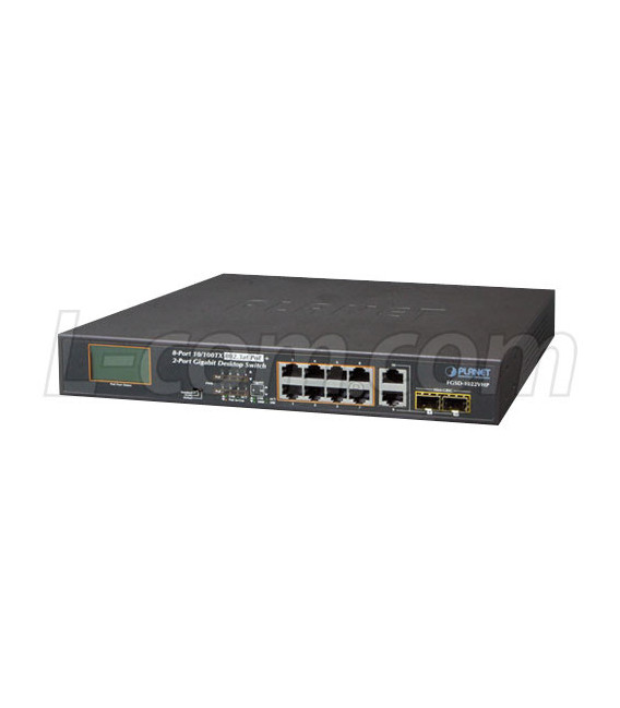 8-Port 10/100TX 802.3at PoE+ with 2-Port Gigabit TP/SFP Combo Desktop Ethernet Switch