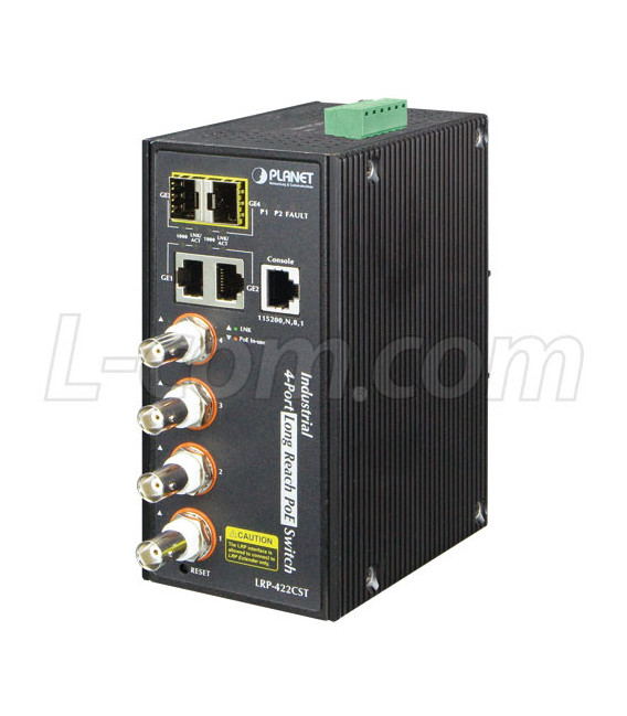 Industrial 4-Port Long Reach PoE over Coax Switch