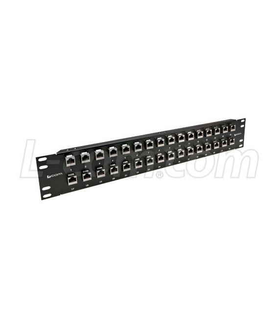 3.50" 32 Port Low Profile Offset Category 5e Feed-Thru Panel, Shielded