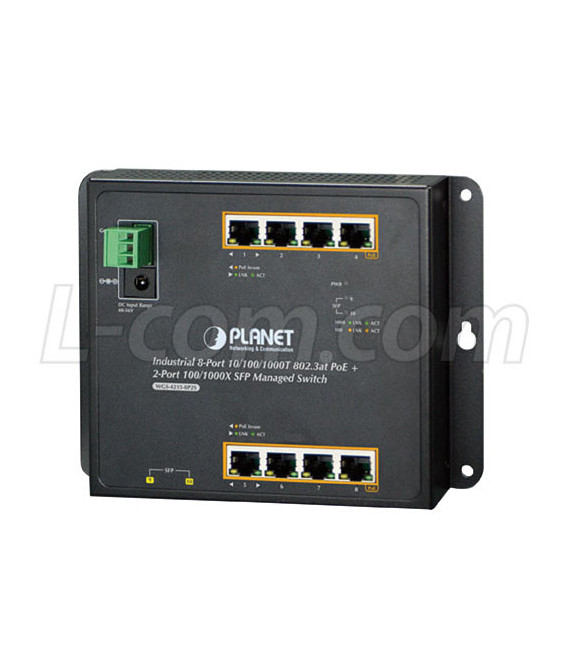 Industrial 8-Port 10/100/1000T 802.3at PoE + 2-Port 100/1000X SFP Wall-Mount Managed Switch
