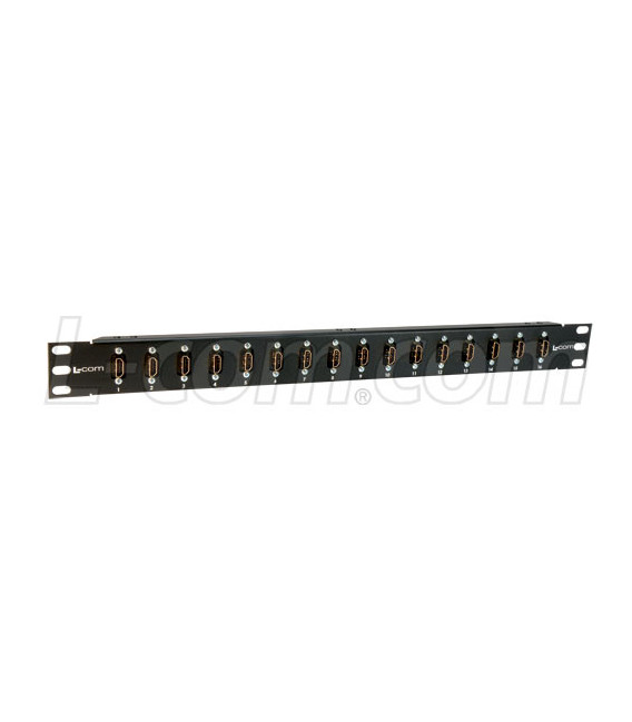 1.75" x 19" HDMI Patch Panel, 16 HDMI Female / Female Couplers