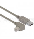 Right Angle USB Cable, Straight A Male / Up Angle B Male, 0.5m
