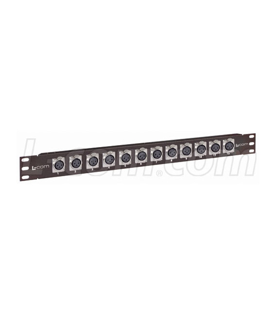 1.75" x 19" Panel (Black), 12 - XLR Female Connectors