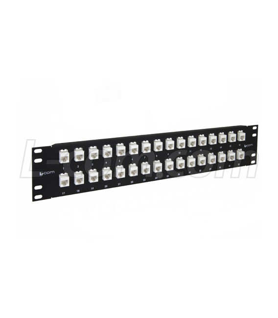 3.50" 32 Port Low Profile Straight Category 5e Feed-Thru Panel, Unshielded Low Profile Mini-Coupler