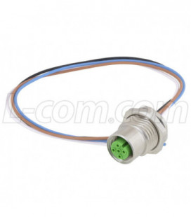 M12 4 Pin A Code Female Receptacle, IP67 Rated, Front Mounting Style with 0.2m Leads