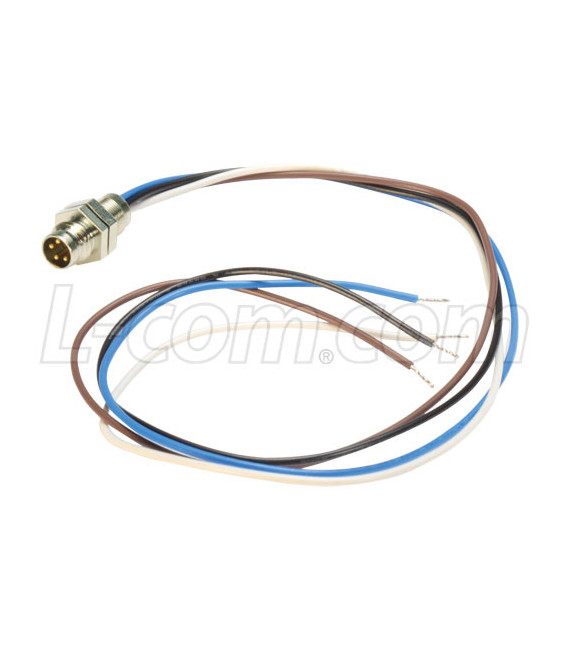 M8 4 Pole Male Receptacle, Rear Mount with 0.3m Leads