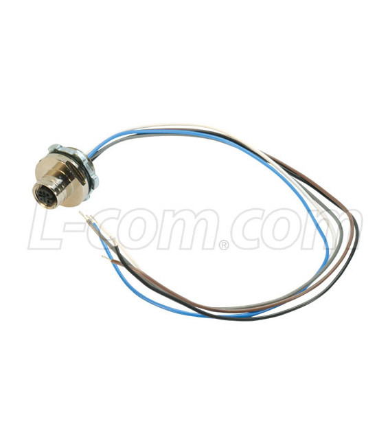 M12 4 Position A Code Female Receptacle, Rear Mount with 0.3m Leads