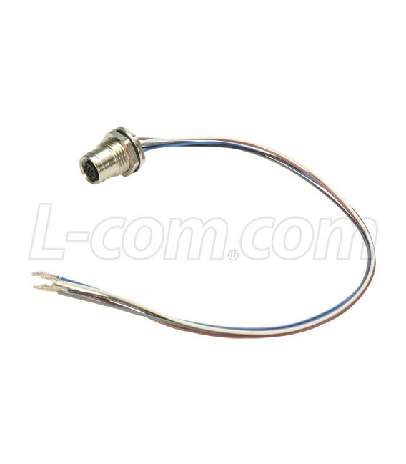 M12 5 Position A Code Female Receptacle, Front Mount with 0.3m Leads