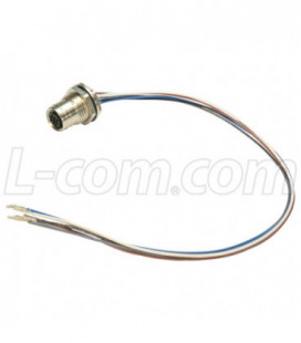 M12 5 Position A Code Female Receptacle, Front Mount with 0.3m Leads